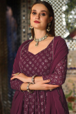 Wine Maroon Long Choli Sangeet Lehenga in Georgette