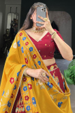 Wine Maroon A Line Silk Blend Printed Lehenga For Festival 