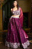 Wine Maroon Art Silk Embroidered A Line Lehenga 