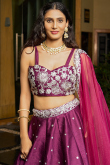 Wine Maroon Art Silk Embroidered A Line Lehenga 