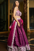 Wine Maroon Art Silk Embroidered A Line Lehenga 