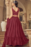 Wine Maroon Chinnon A Line Plain Lehenga