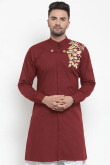 wine maroon Cotton-blend Fancy Men Kurta