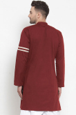 wine maroon Cotton Embroidered Men Kurta
