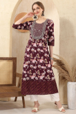 Wine Maroon Cotton Kurti With Zari Work For Festive