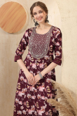 Wine Maroon Cotton Kurti With Zari Work For Festive