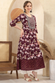 Wine Maroon Cotton Kurti With Zari Work For Festive
