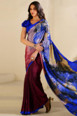 Wine Maroon Crepe Saree With Printed Work For Casual Wear