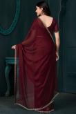 Wine Maroon Crepe Saree With Stone Work For Diwali