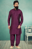 Wine Maroon Dupion Silk Men Kurta Pajama