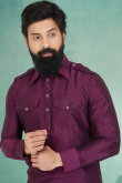 Wine Maroon Dupion Silk Men Kurta Pajama