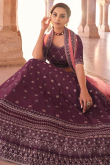 Wine Maroon Embroidered Crepe Wedding Wear Lehenga