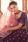 Wine Maroon Embroidered Crepe Wedding Wear Lehenga