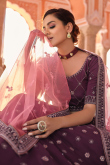 Wine Maroon Embroidered Crepe Wedding Wear Lehenga