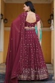 Wine Maroon Embroidered Georgette A Line Lehenga 