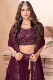 Lehenga in Wine Maroon Georgette for Party Wear with Thread Work