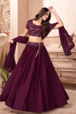 Lehenga in Wine Maroon Georgette for Party Wear with Thread Work