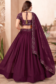 Lehenga in Wine Maroon Georgette for Party Wear with Thread Work