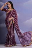 Wine Maroon Georgette Lehariya Printed Saree