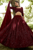 Wine Maroon Georgette Lehenga with Sequins Work for Diwali
