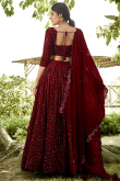 Wine Maroon Georgette Lehenga with Sequins Work for Diwali