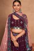 Wine Maroon Georgette Sequins Embroidered Flared Style Lehenga