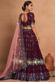 Wine Maroon Georgette Sequins Embroidered Flared Style Lehenga