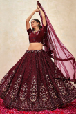 Wine Maroon Maroon Silk Blend Lehenga With Sequins Work For Weddings