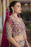 Wine Maroon Net Embroidered A Line Lehenga 