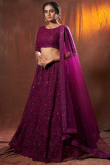 Wine Maroon Net Embroidered Indian Lehenga Blouse