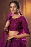 Wine Maroon Net Embroidered Indian Lehenga Blouse