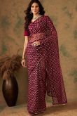 Wine Maroon Net Weaved Sangeet Saree
