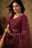 Wine Maroon Net Weaved Sangeet Saree