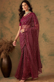Wine Maroon Net Weaved Sangeet Saree