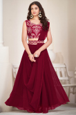 Wine Maroon Plain Georgette A Line Style Lehenga For Sangeet 