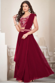 Wine Maroon Plain Georgette A Line Style Lehenga For Sangeet 