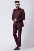 Wine Maroon Plain Polyester Angrakha Style Men's Coat Pant