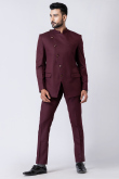 Wine Maroon Plain Polyester Angrakha Style Men's Coat Pant