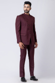 Wine Maroon Plain Polyester Angrakha Style Men's Coat Pant