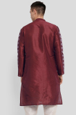 Wine Maroon Printed Dupion Silk Men's Kurta For Sangeet 