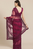 Wine Maroon Resham embroidered Net Saree