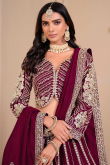 Wine Maroon Silk Blend Embroidered Lehenga For Wedding