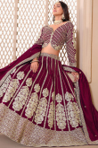 Wine Maroon Silk Blend Embroidered Lehenga For Wedding