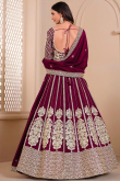 Wine Maroon Silk Blend Embroidered Lehenga For Wedding