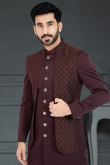 Wine Maroon Silk Jacket Style Men's Sherwani