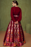 Wine Maroon Silk Panelled Embroidered Lehenga