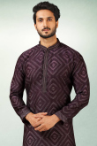Wine Maroon Silk Printed Men Kurta Churidar