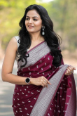 Wine Maroon Silk Weaved Thread Light Weight Saree 