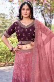 Wine Maroon Tissue Silk Flared Style Lehenga with Printed Work
