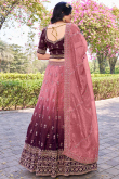Wine Maroon Tissue Silk Flared Style Lehenga with Printed Work